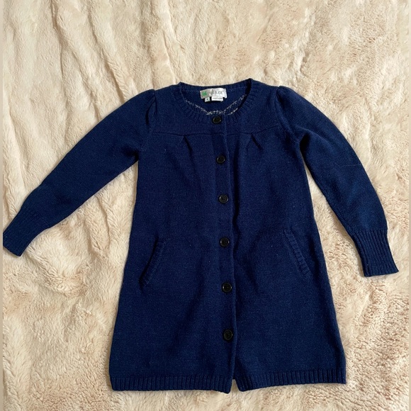 Paul & Joe wool blend blue button down dress with silver sequin bow - Picture 1 of 7